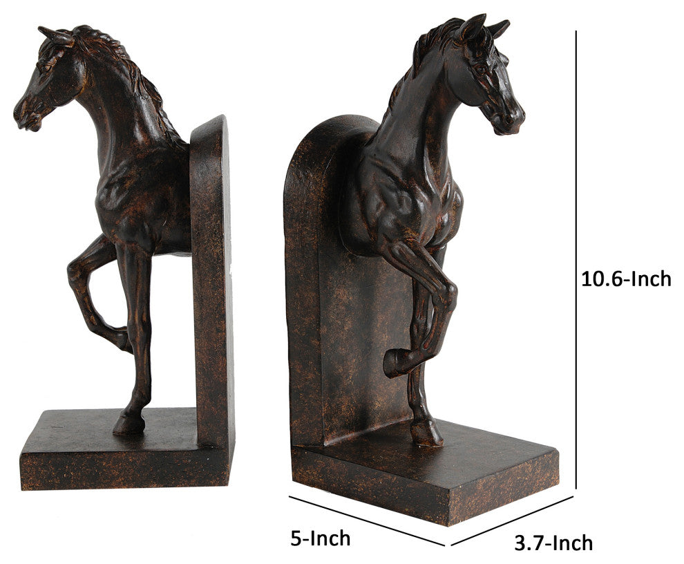Benzara BM285513 11" Bookend, Trotting Horse FIgurines, Artisanal Black Finish