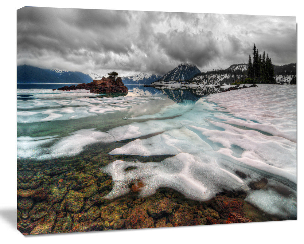 Frozen Mountain Lake Shore, Large Landscape Canvas Art, 40"x30"