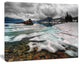 Frozen Mountain Lake Shore, Large Landscape Canvas Art, 40"x30"