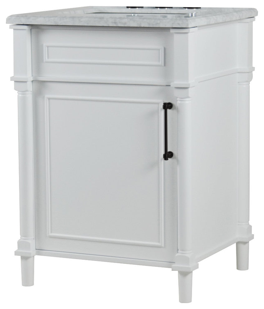24" Single Vanity, White With White Carrara Marble Top