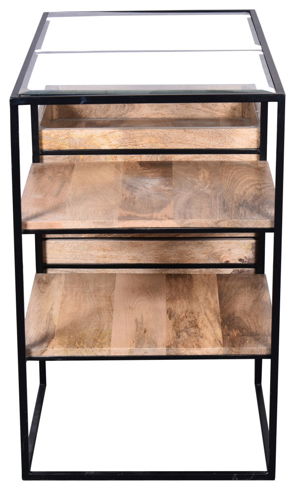 Benzara UPT-263596 35" Handcrafted Modern Glass Table, Brown and Black