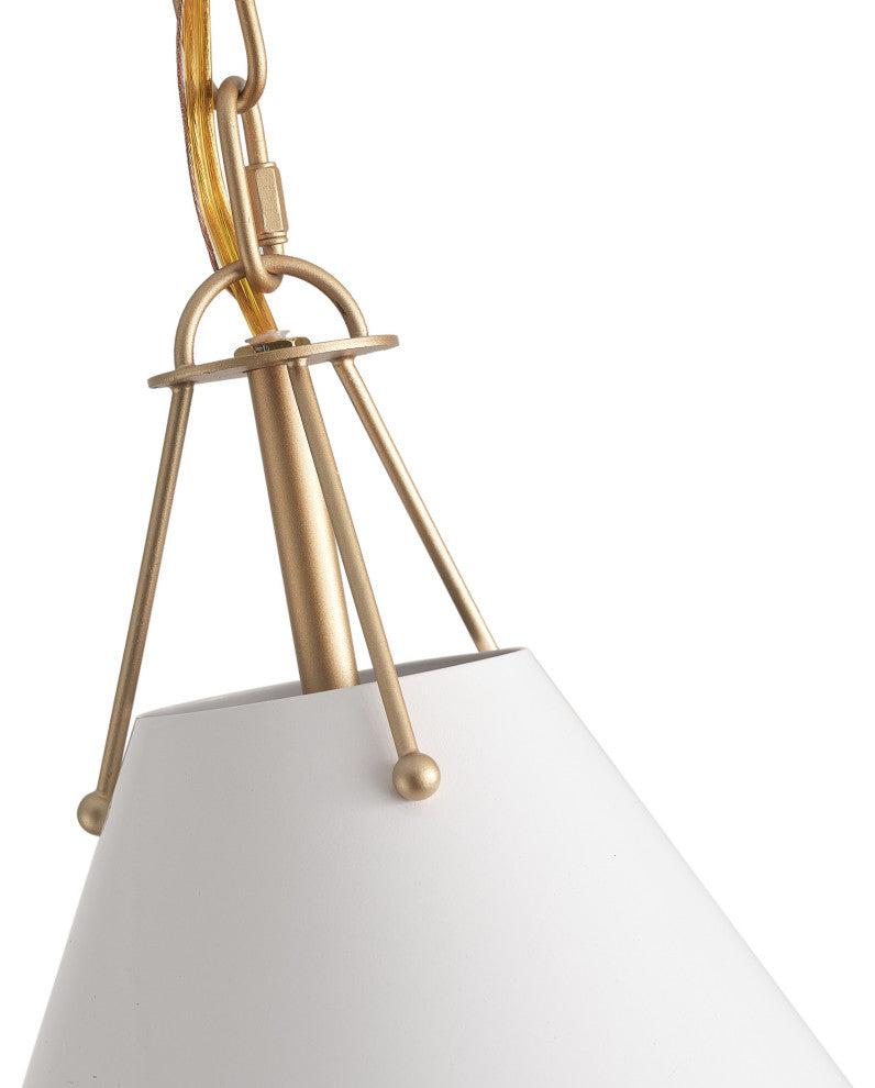 Modern Gold 1-Light Pendant Light Fixture with White Metal Shade