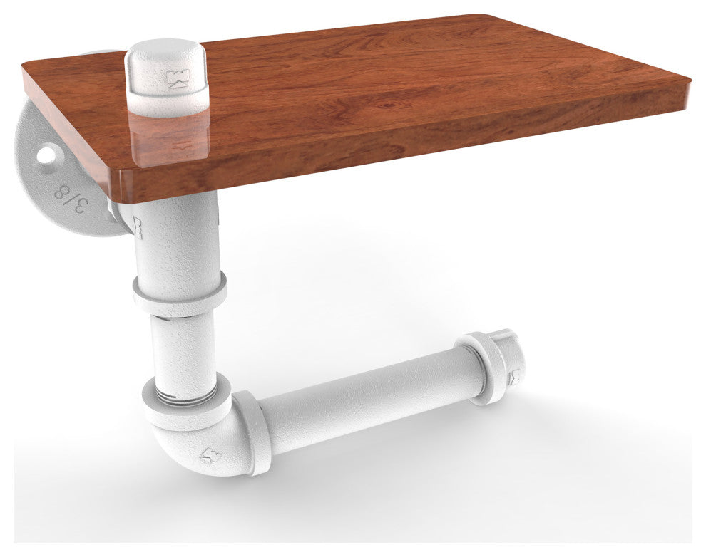 Pipeline Toilet Paper Holder with Wood Shelf, Matte White