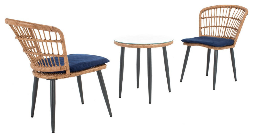 Safavieh Outdoor Prenza 3 Piece Lounger Set Natural/Navy