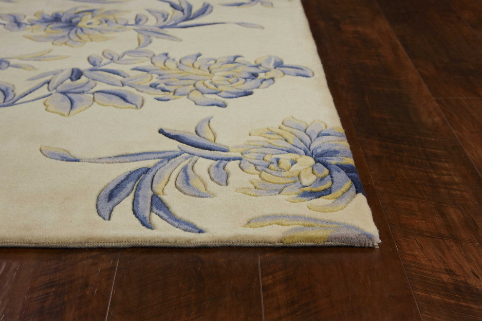 5' x 8' Wool Ivory or Blue Area Rug
