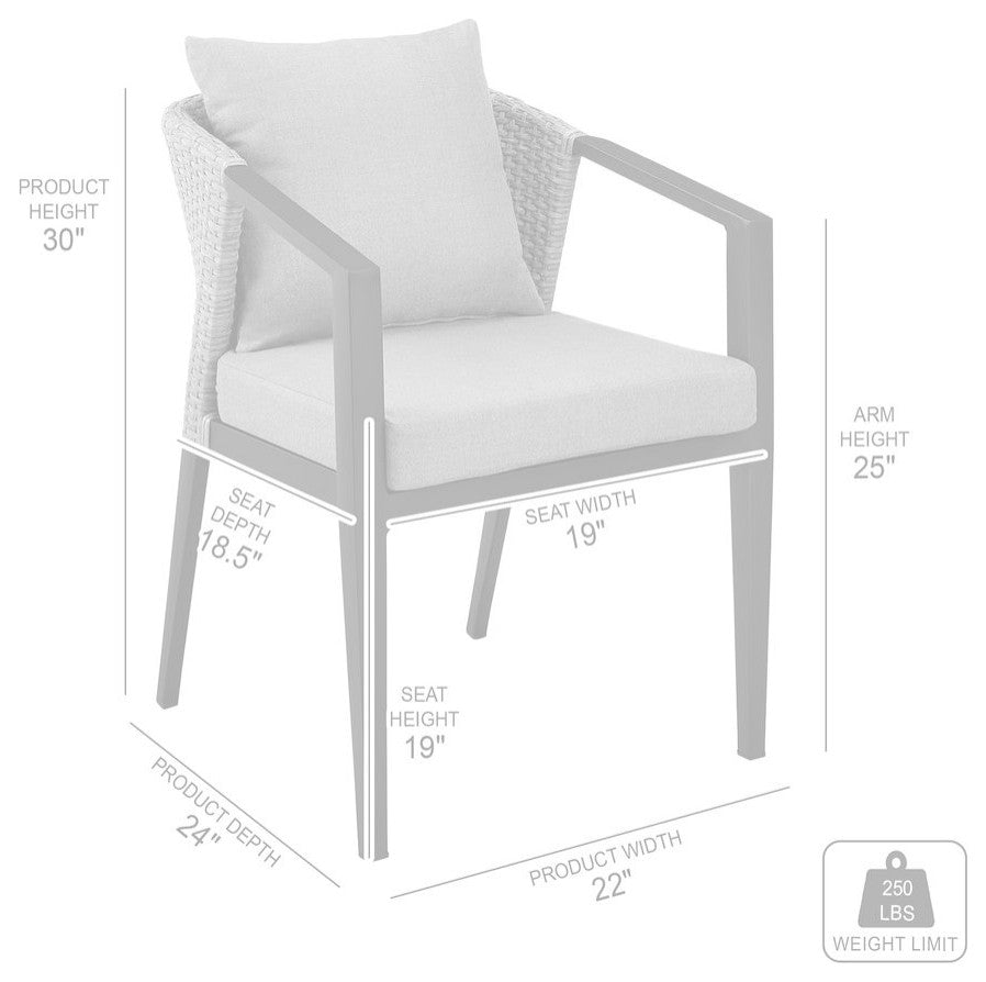 Outdoor Patio Dining Chairs in Aluminum and Wicker with Gray Cushions - Set of 2