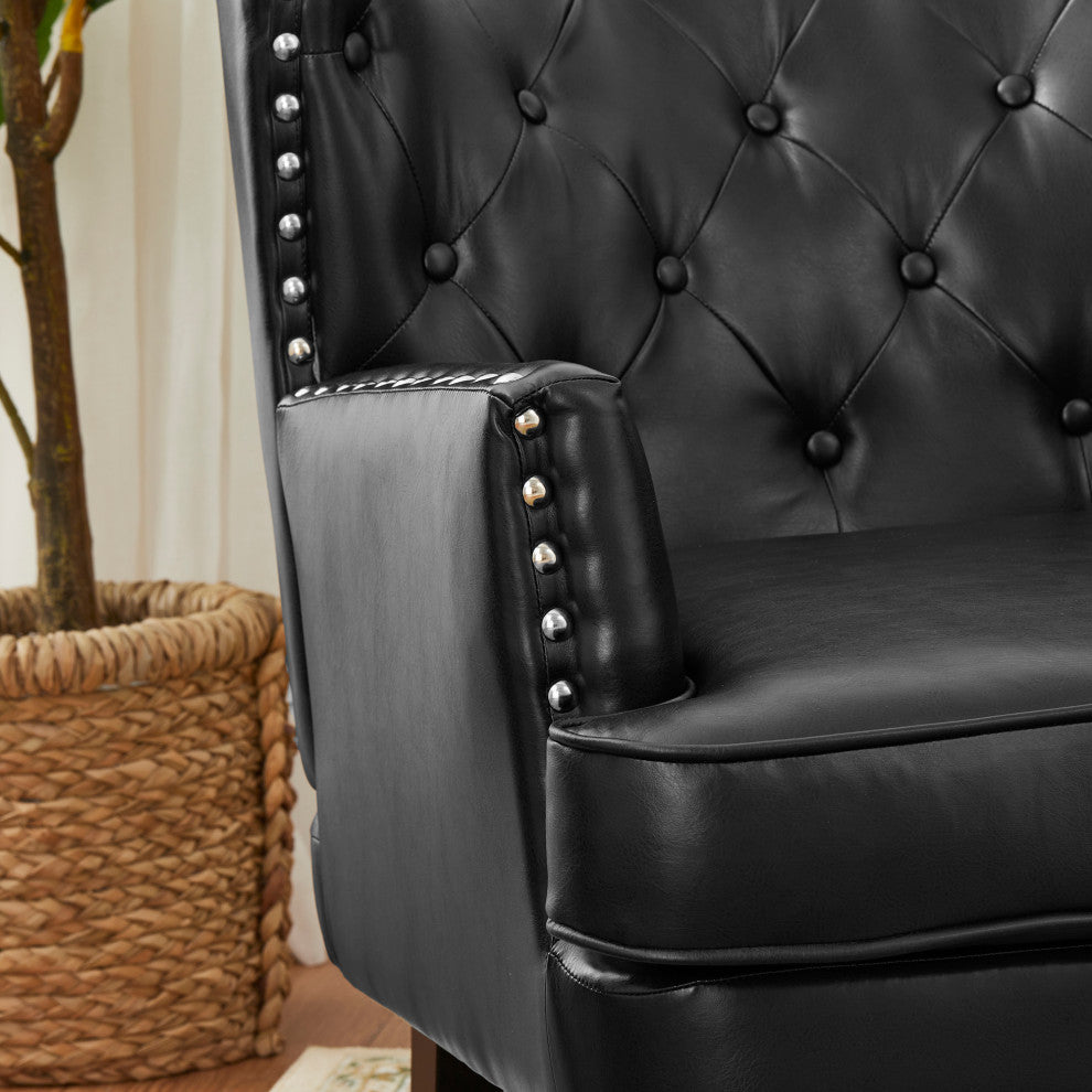Set of 2  Leatherette Modern Accent Chair, Black