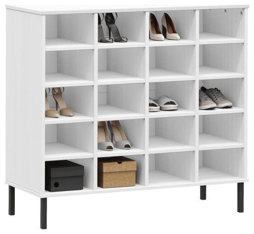 vidaXL Shoe Cabinet Shoe Cubby Shoe Rack with Metal Legs White Solid Pine Wood