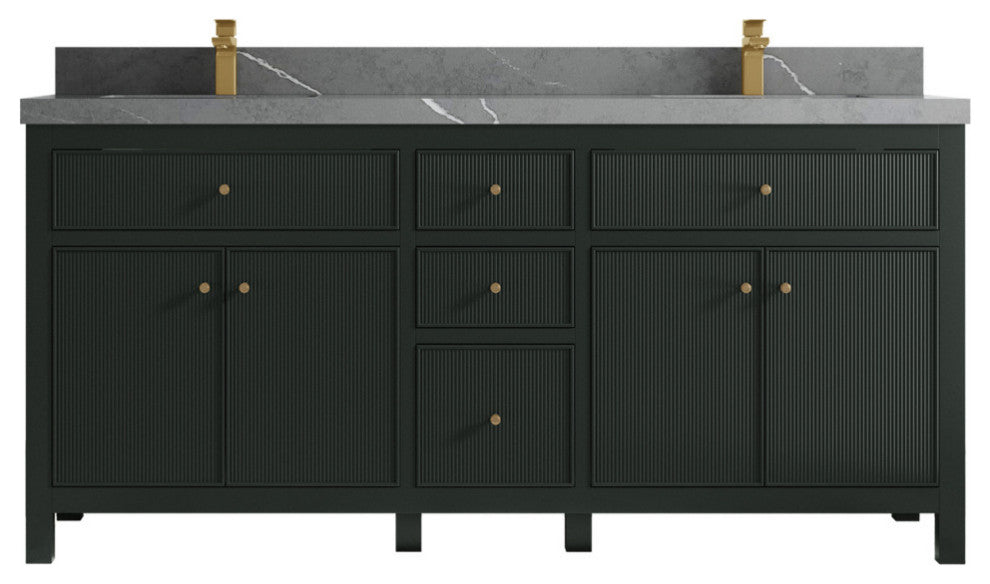 Sonoma 72 Double Sink Reeded Bath Vanity in Dark Forest Green 2" Piatra Gray