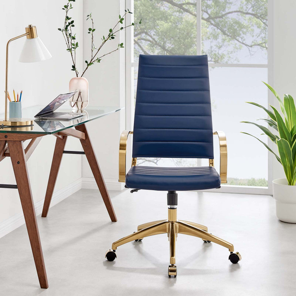 Jive Gold Stainless Steel Highback Office Chair, Gold Navy
