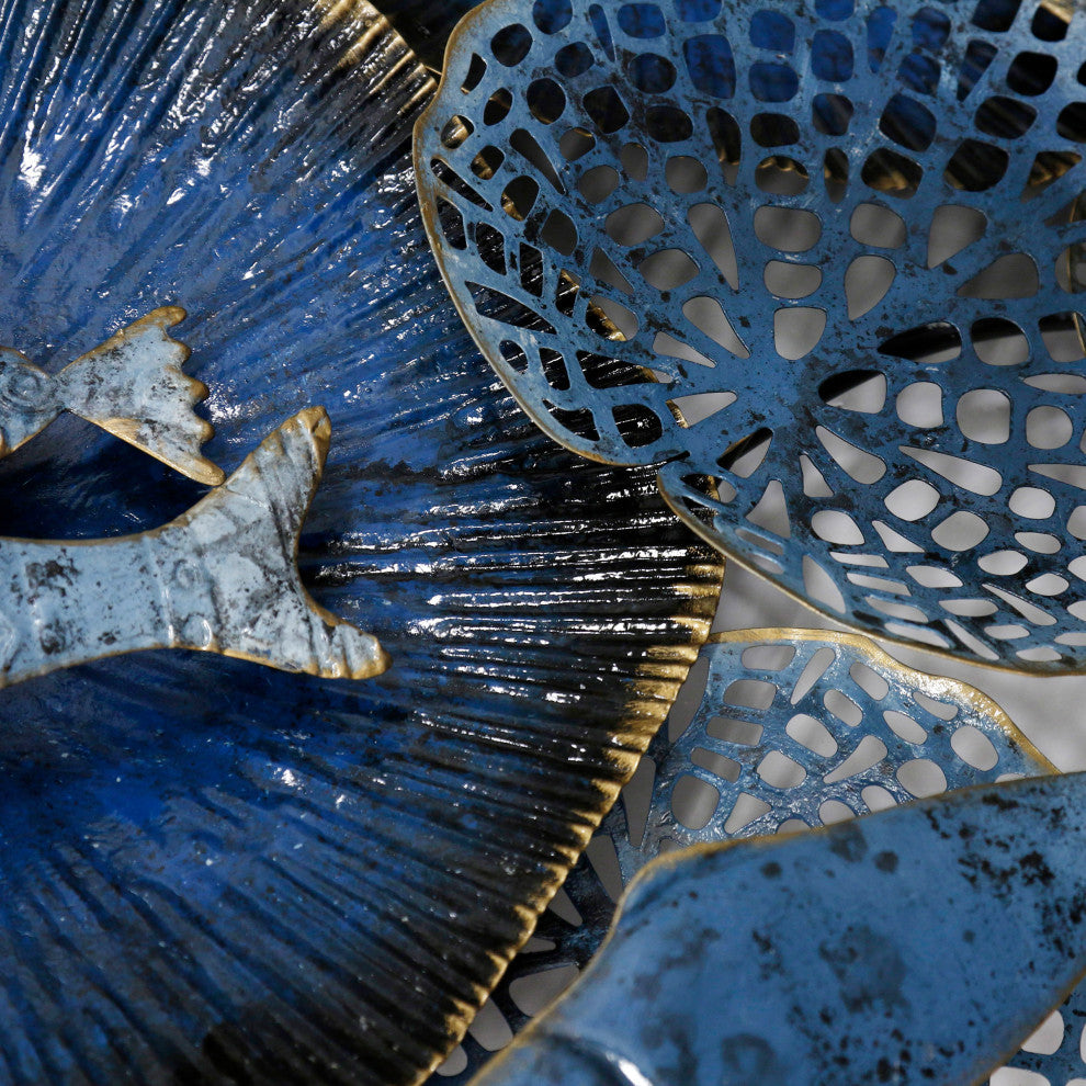 Nobu Metal Wall Hanging, Navy and Gold Finish