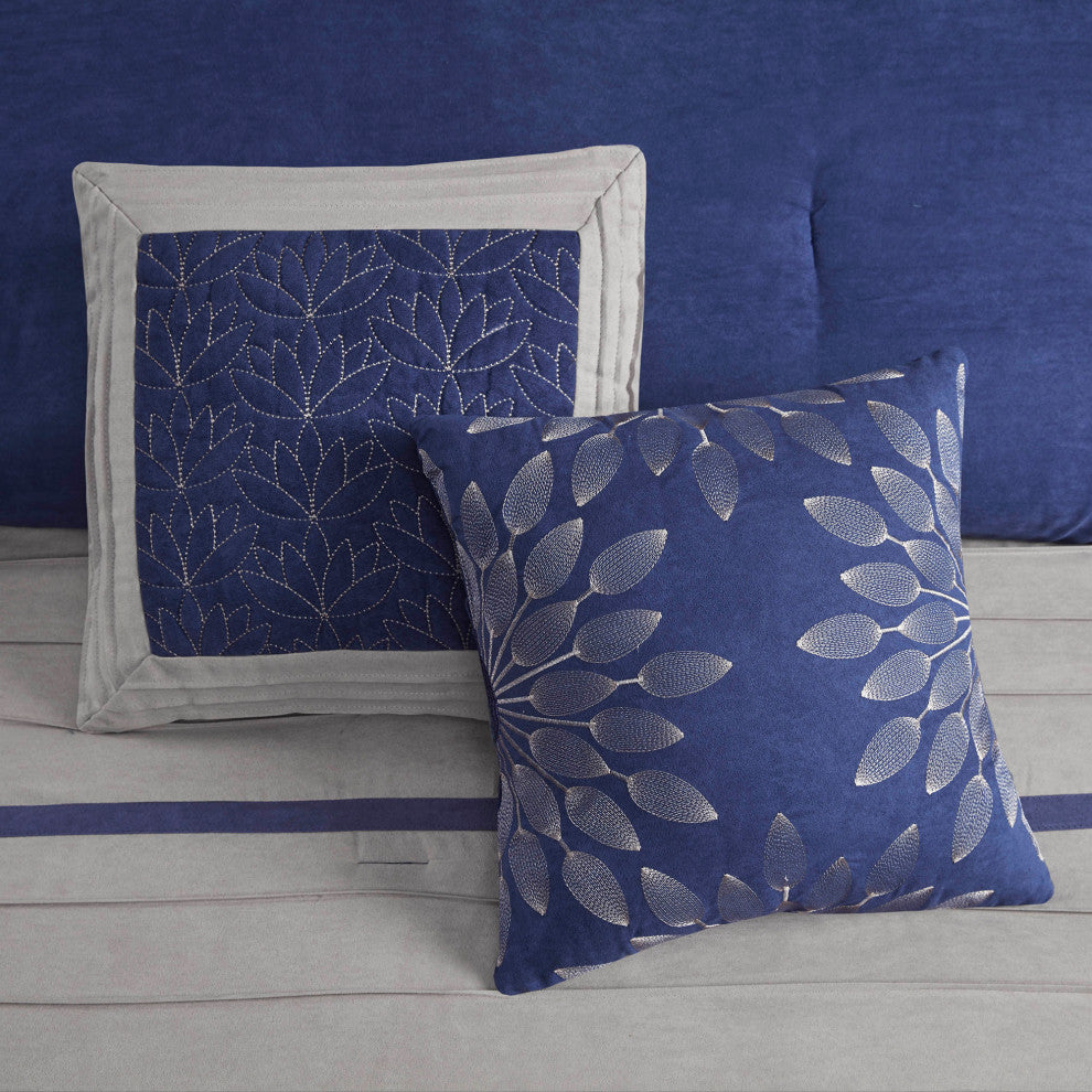 Madison Park Palmer Vera Microsuede 7-Piece Comforter Set, Blue