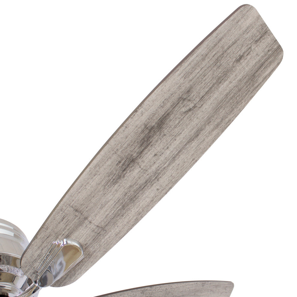 52 in Modern Flush Mounted Ceiling Fan in Chrome with Remote Control, 5 Blades
