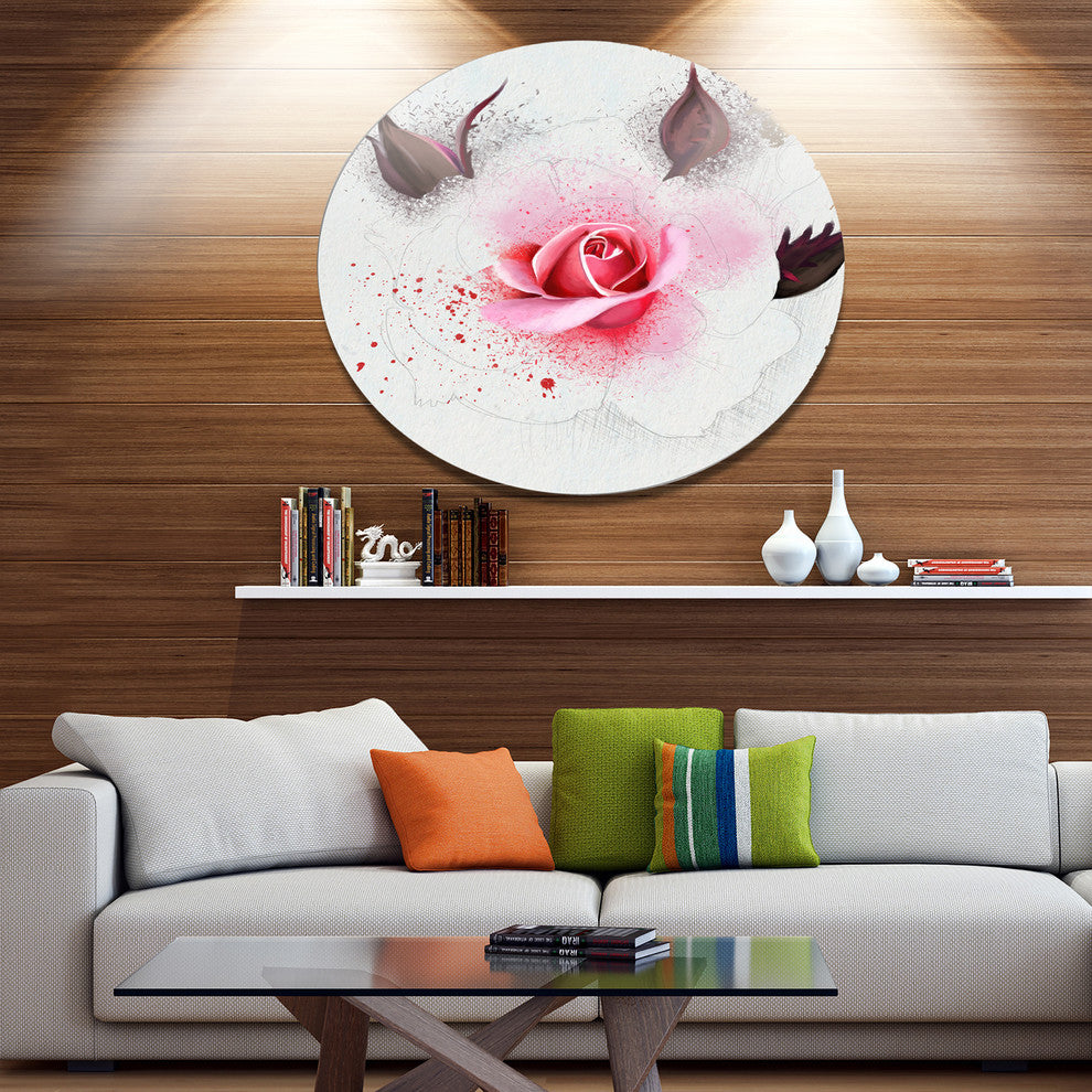 Watercolor Rose With Brown Buds, Floral Round Wall Art, 23"