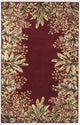 HomeRoots 3' x 6' Ruby Tropical Leaves Bordered Wool Indoor Area Rug