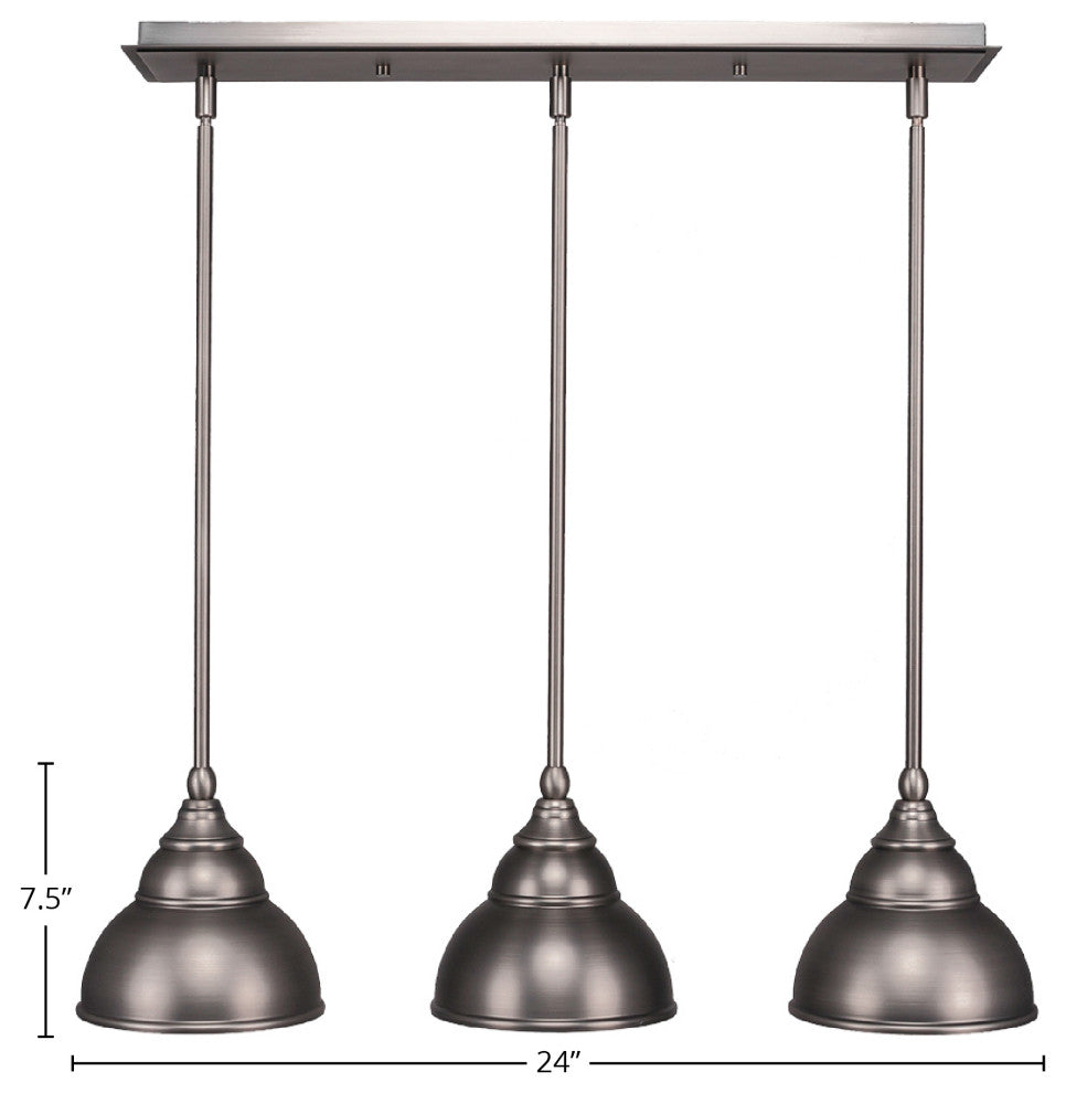 3 Light Mini Pendant, 7" Double Bubble Metal Shade Glass