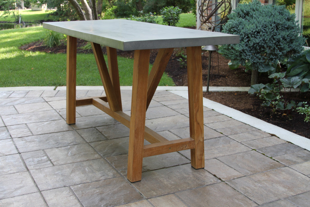 5-Piece Composite, Teak and Ash Gray Wicker Counter Height Dining Set