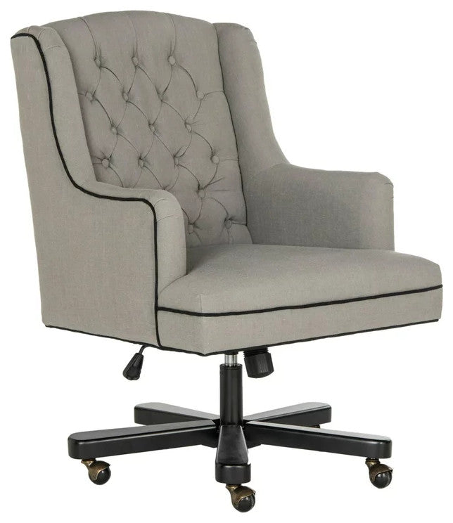 Traditional Office Chair, Diamond Button Tufted Back & Curved Backrest, Granite