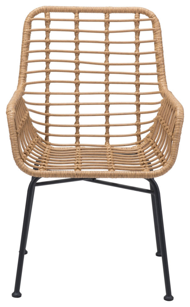 Dining Chair, Set of 2, Aluminum, Metal, Natural, Black, Outdoor Patio Balcony