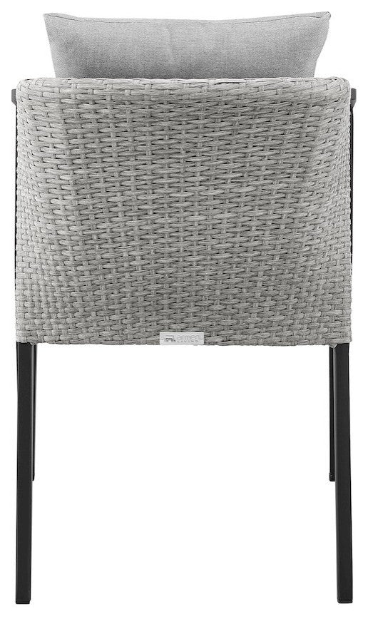 Outdoor Patio Dining Chairs in Aluminum and Wicker with Gray Cushions - Set of 2