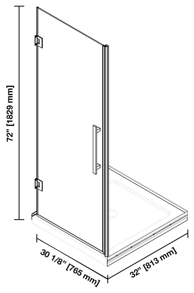 Panama Alcove Frameless Pivot Hinge Shower Door Kit With Base Pan, 2025, Black, 32x32"