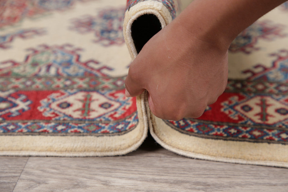 Hand-Knotted Kazak Oriental Traditional Pakistani Area Rug, Beige, 5'11"x4'0