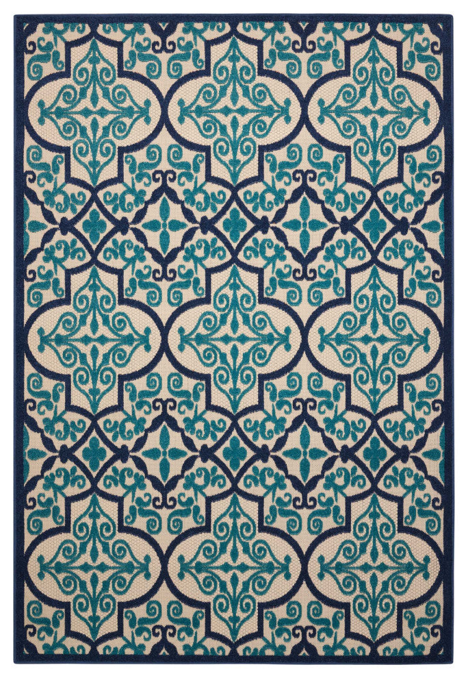 8' X 11' Blue And Ivory Moroccan Indoor Outdoor Area Rug