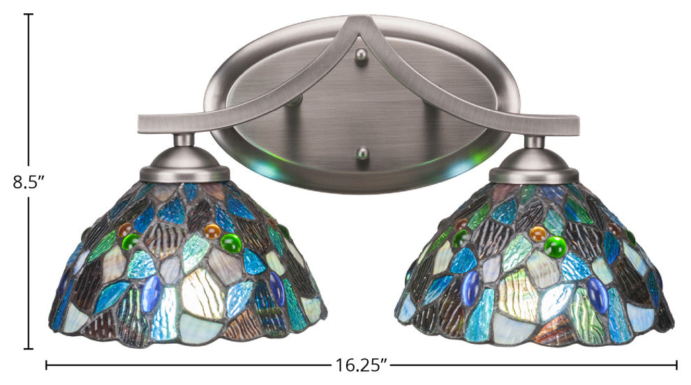 Zilo 2 Light Bath Bar, Graphite Finish, 7" Blue Mosaic Tiffany Glass