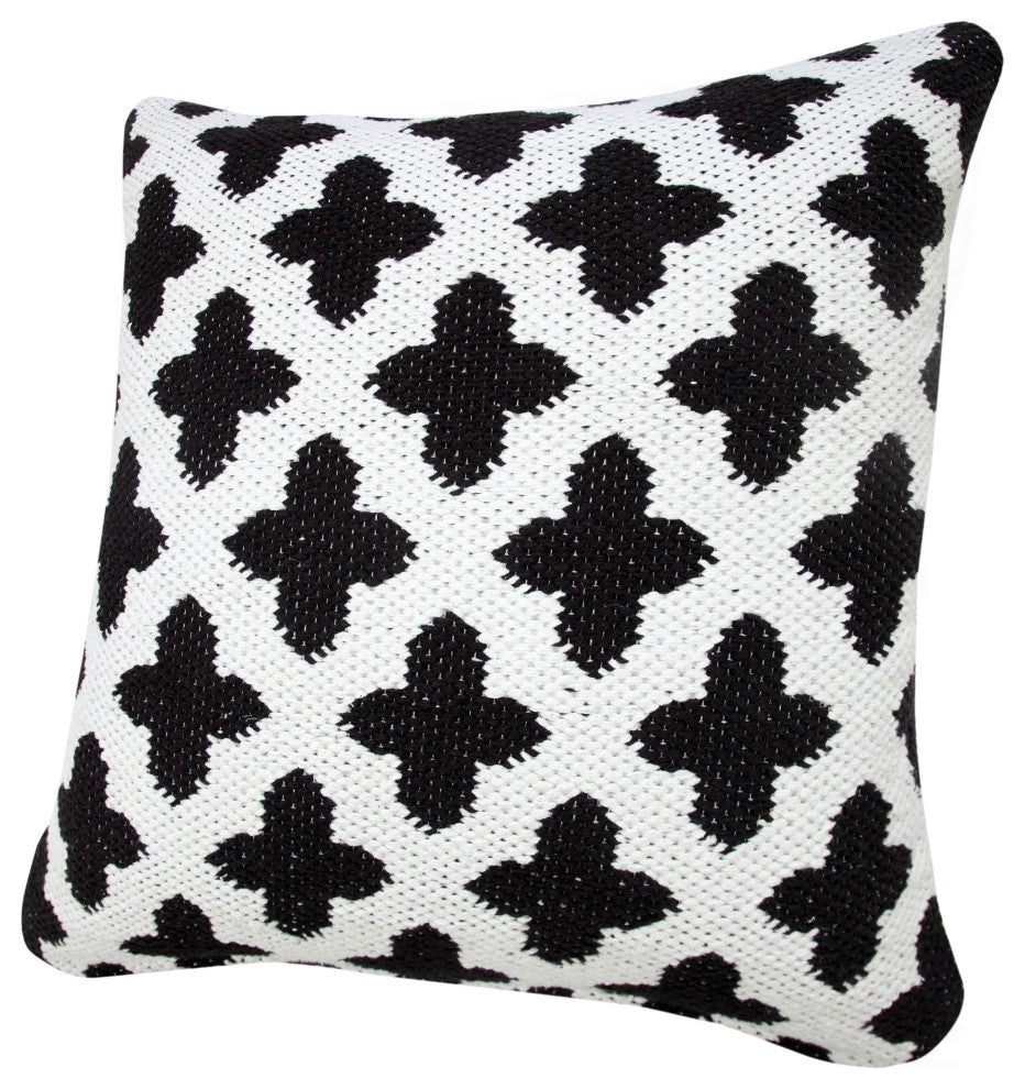 Ox Bay Machine-Made White/Black Trellis Cotton Blend Pillow Cover, 20"x20"