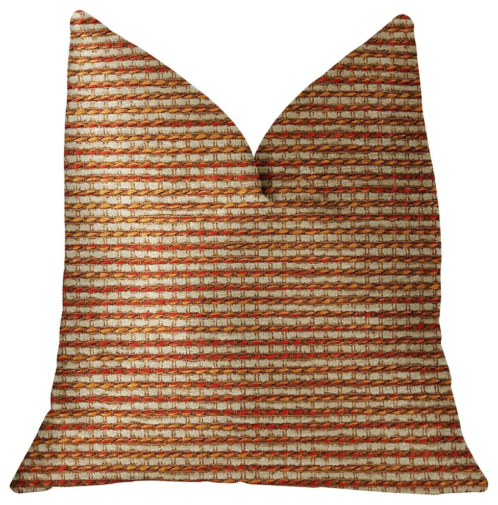 French Brick Orange and Beige Luxury Throw Pillow, 20"x30" Queen