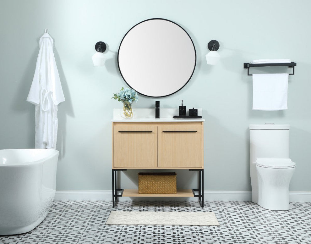 Sue 36" Single Bathroom Vanity, Maple, With Backsplash