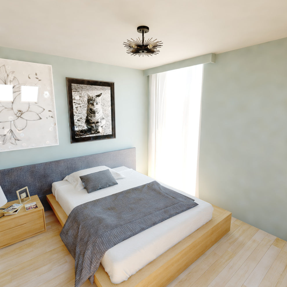 Nikko Mid-Century Modern Starburst Ceiling Light, Matte Black, 16"wx9.5"hx16"d