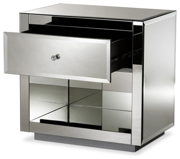 Melanie Regency Glamour Style Mirrored 1-Drawer/1-Shelf Nightstand, Set of 2