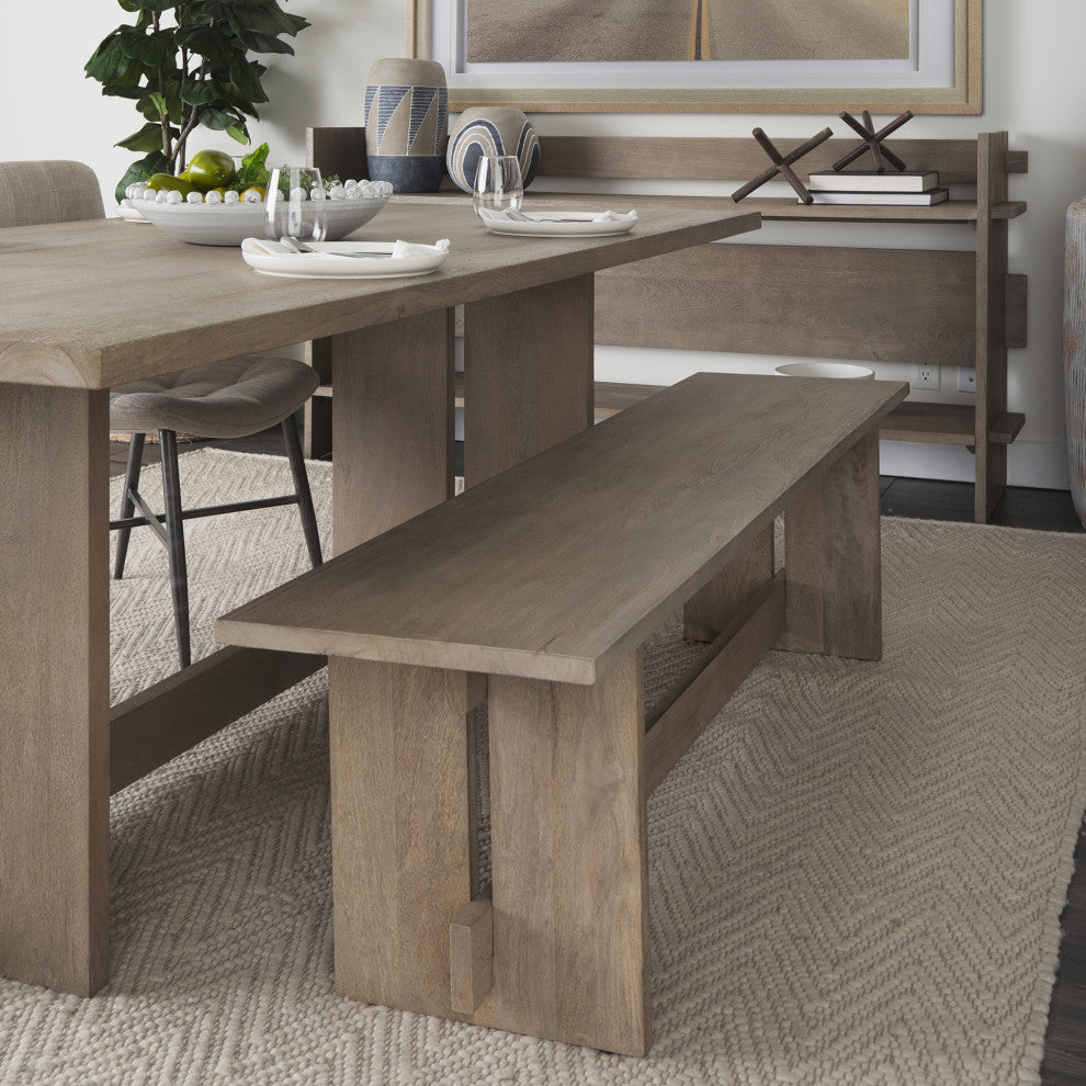 Aida Light Grey Solid Wood Dining Bench