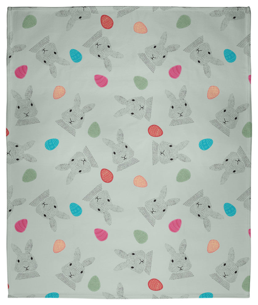 60 x 80 in Easter Bunnies and Eggs Throw Blanket, Breezeway Green