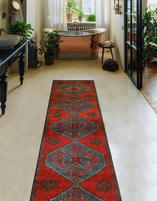 Fine Vintage Distressed Carver Red/Blue Runner, 2'7 x 8'10