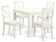 5 Pc Small Kitchen Table Set And 4 Hard Wood Dining Chairs, Linen White