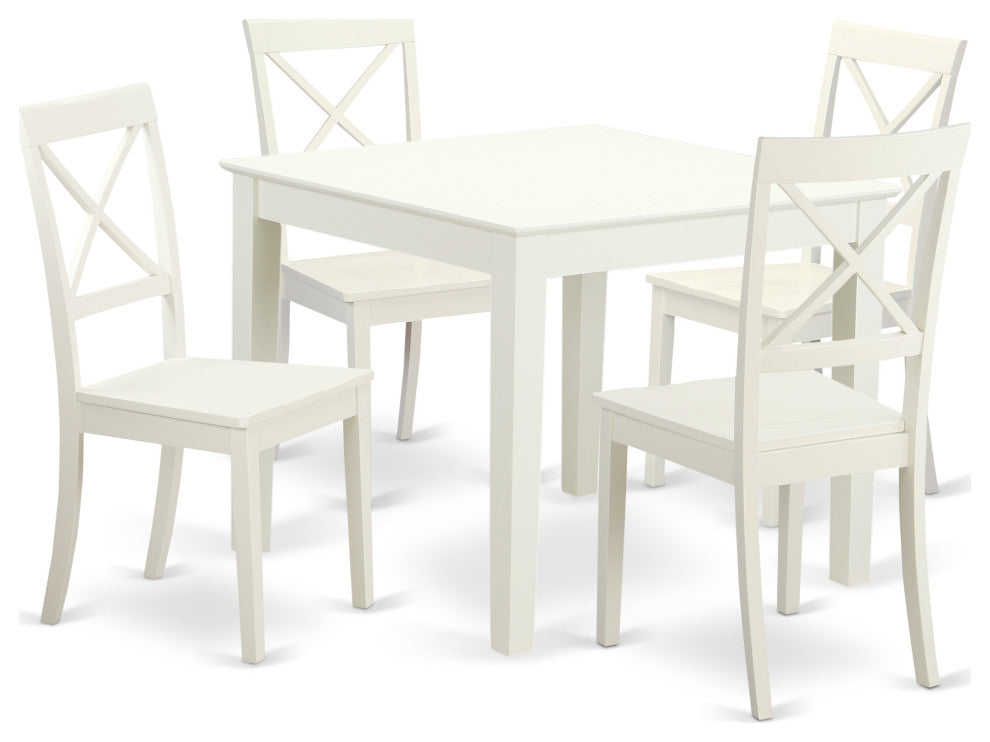 5 Pc Small Kitchen Table Set And 4 Hard Wood Dining Chairs, Linen White