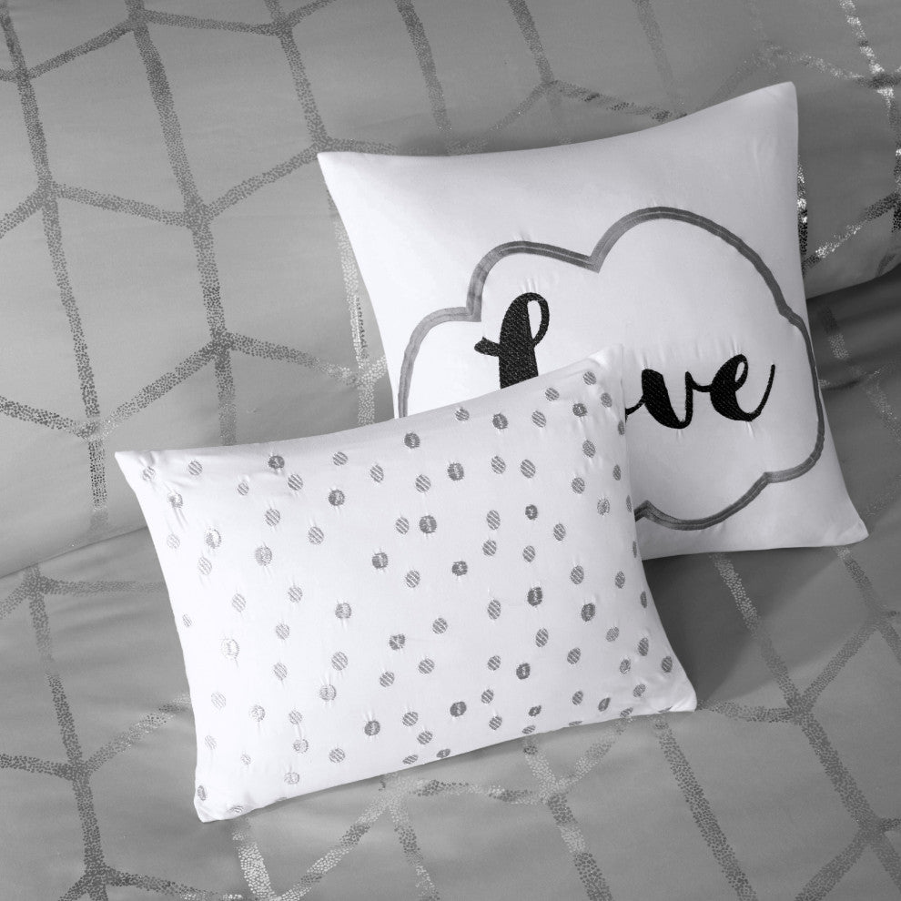 Intelligent Design Raina Metallic Printed Comforter Set, Grey/Silver