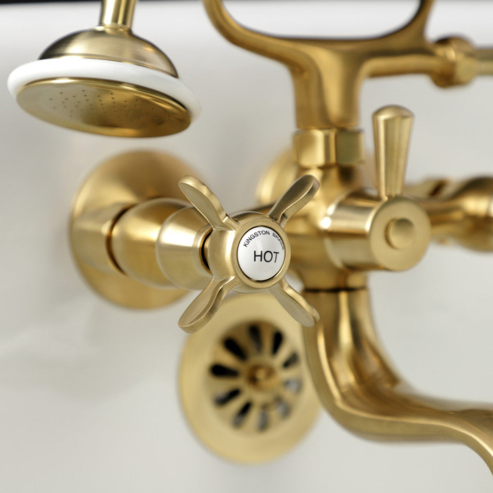 KS245SB Tub Wall Mount Clawfoot Tub Faucet With Hand Shower, Brushed Brass