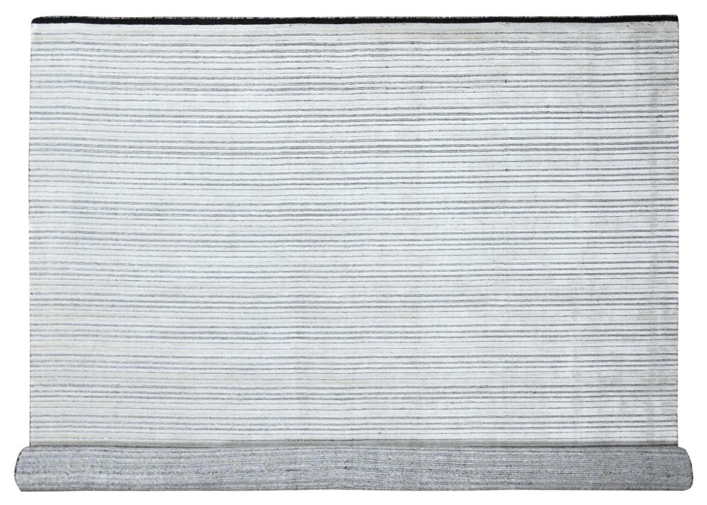 White and Black Wool and Silk Hand Loomed Modern Oversized Rug, 14'x16'