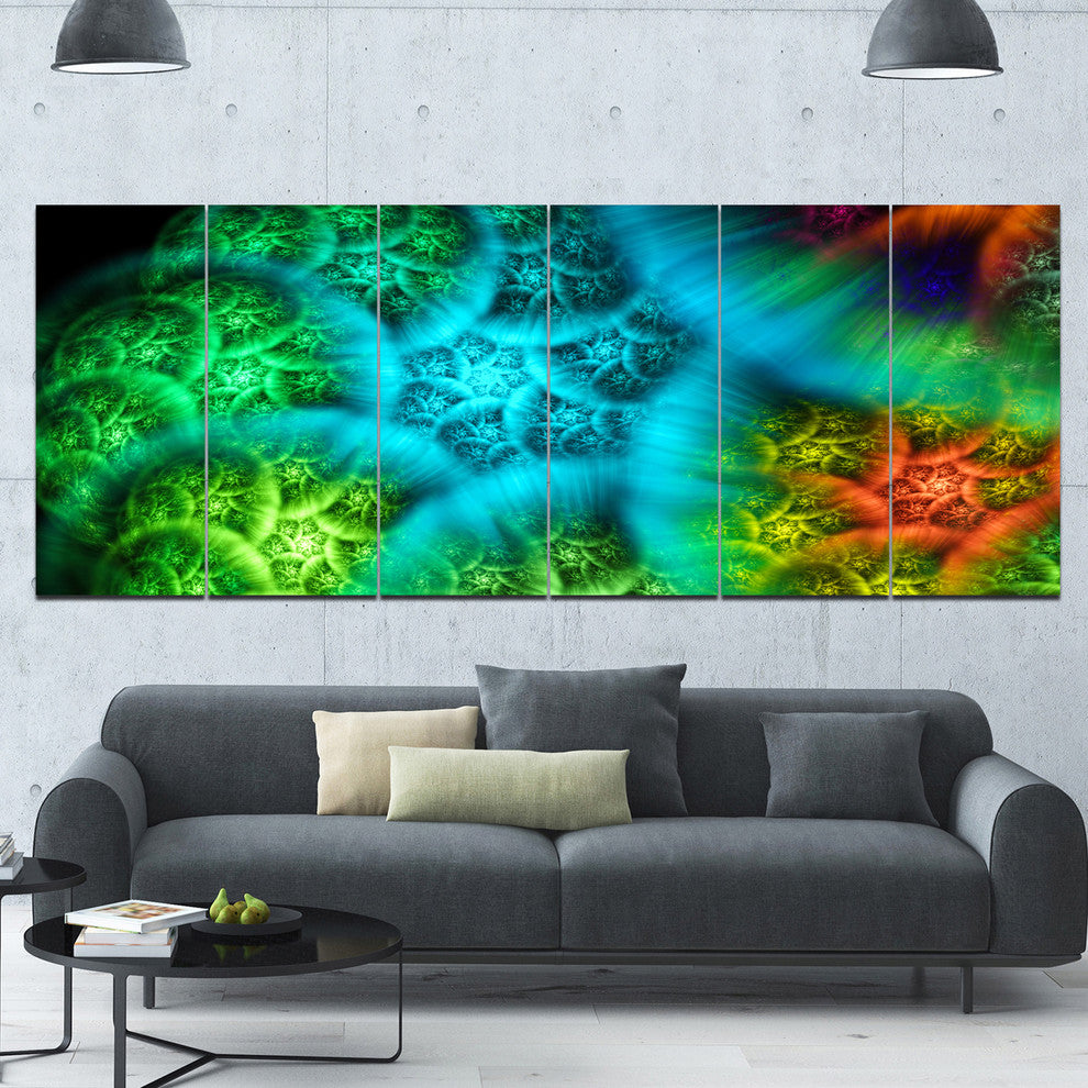 Biblical Sky with Green Clouds, Abstract Wall Art Canvas, 70"x28", 6 Panels