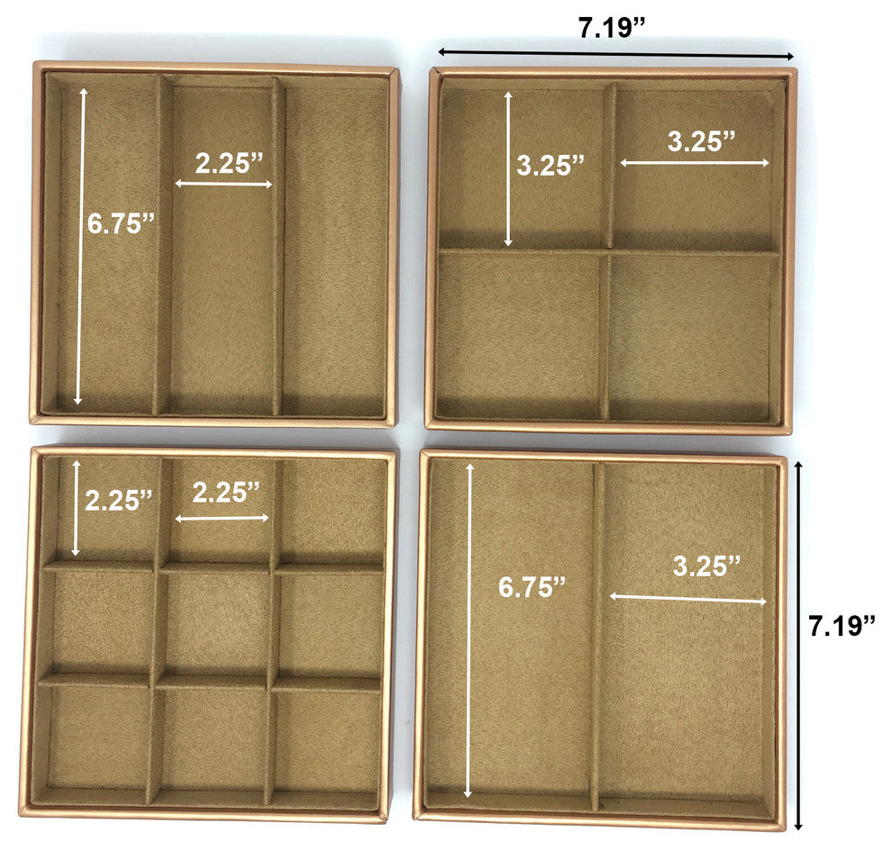 Stackable Jewelry Trays Organizer Storage, Camel Brown, Set of 4