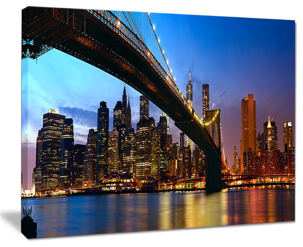 "Manhattan City With Bridge Under Blue Sky" Wall Art, 20"x12"