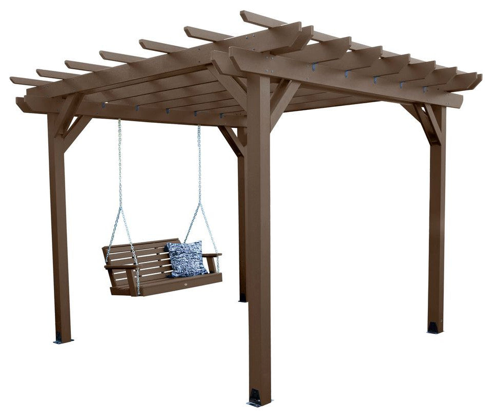 Bodhi Pergola, 10x10 and Weatherly Swing Set 5', Weathered Acorn