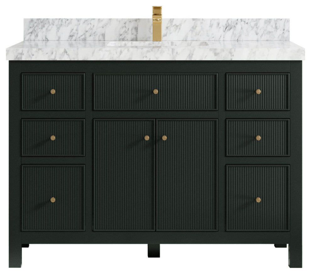 Sonoma 48 Single Sink Reeded Bath Vanity in Dark Forest Green 2" Carrara Marble