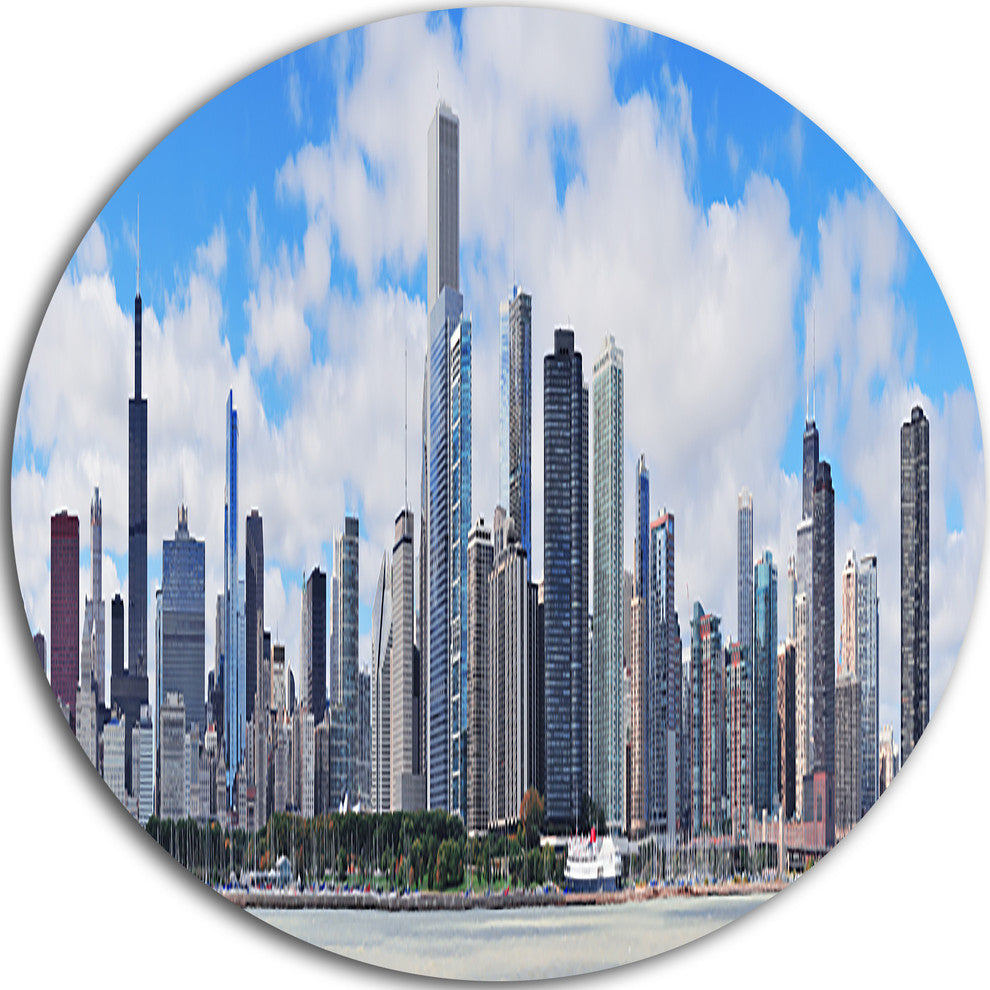 Chicago City Urban Skyline, Photo Round Wall Art, 11"