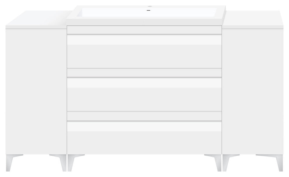 60" Freestanding White Vanity Set With Sink, LV8-C6B-60W, Style 8