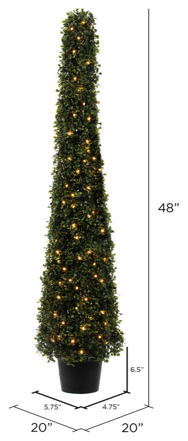 Vickerman Potted Green Boxwood Cone UV, White, 4'