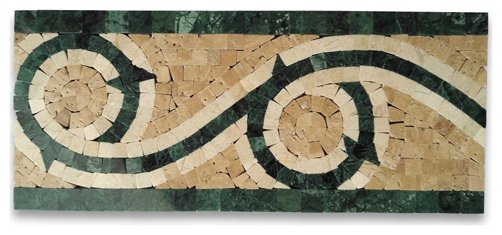 Marble Mosaic Border Listello Tile Vine Dark Green 5.1x12 Polished, 1 piece